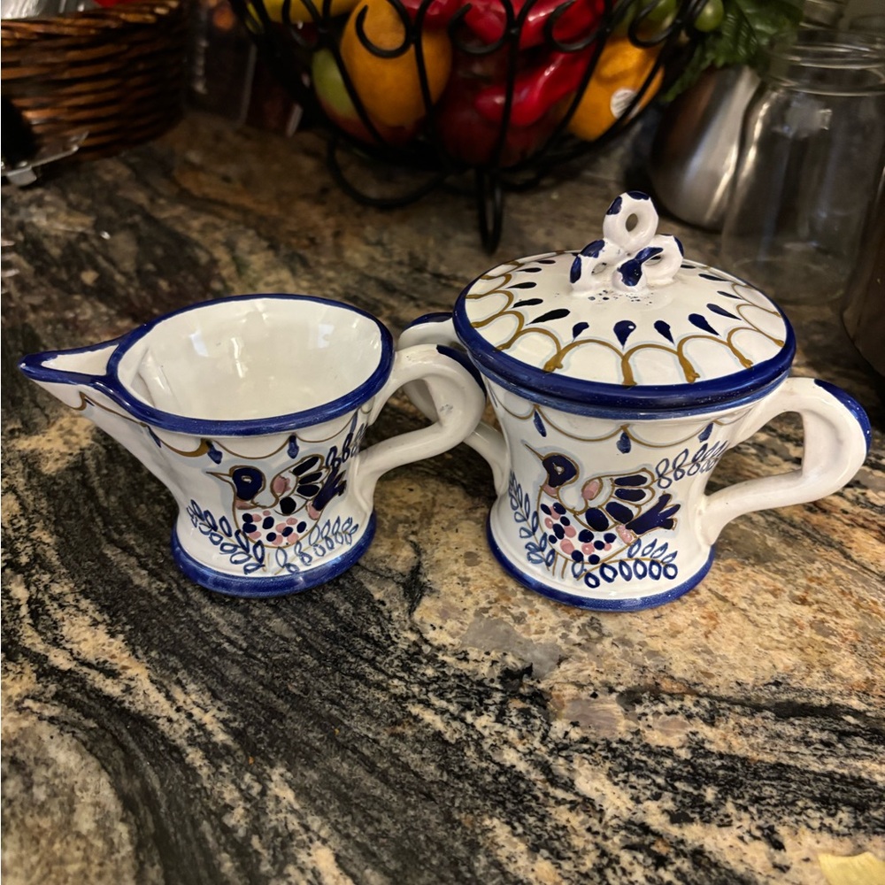 Vintage Italian Made Ceramic Cream and Sugar Bowls Set of 2